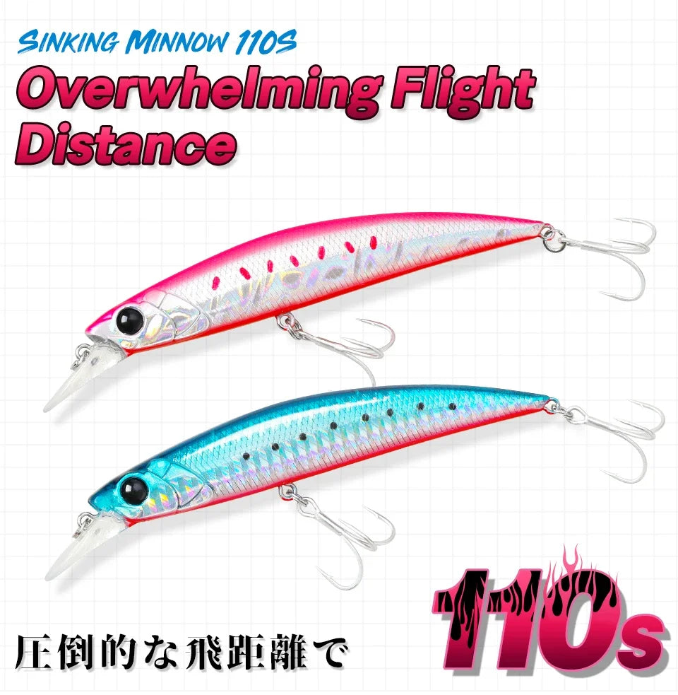 Sinking Minnow 110S DW77 110mm 22g Long Casting Fishing Lure Large Trout Seabass Sea Fishing Hard bait