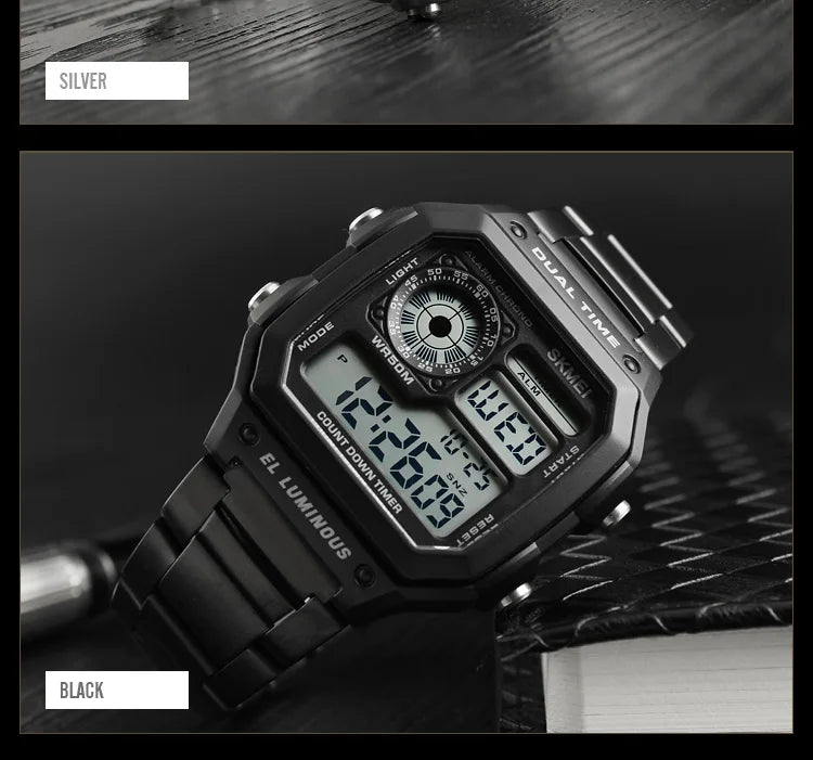 SKMEI 1335 Digital Watch for Men Retro Sports Waterproof Chrono Electronic Mens Wristwatches Stainless Steel Clock Reloj Hombre