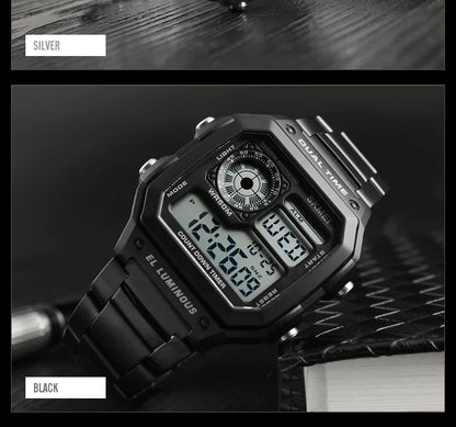 SKMEI 1335 Digital Watch for Men Retro Sports Waterproof Chrono Electronic Mens Wristwatches Stainless Steel Clock Reloj Hombre