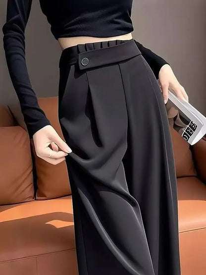Fashion Elastic Spliced Solid Color Straight Pants Women's Clothing Summer New Loose Office Lady High Waist Casual Pants