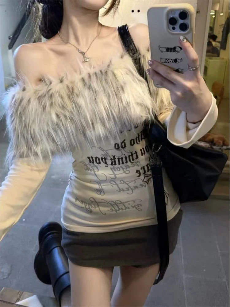 Coquette Slash Neck T-Shirt Women Hot Girl Tee Tops Design 2000s Aesthetic Vintage Old Money