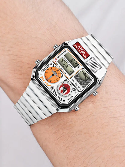 HUMPBUCK DIGITEMP Classic Design Stainless Steel Watches for men with LED Digital Display and Temperature Calendar