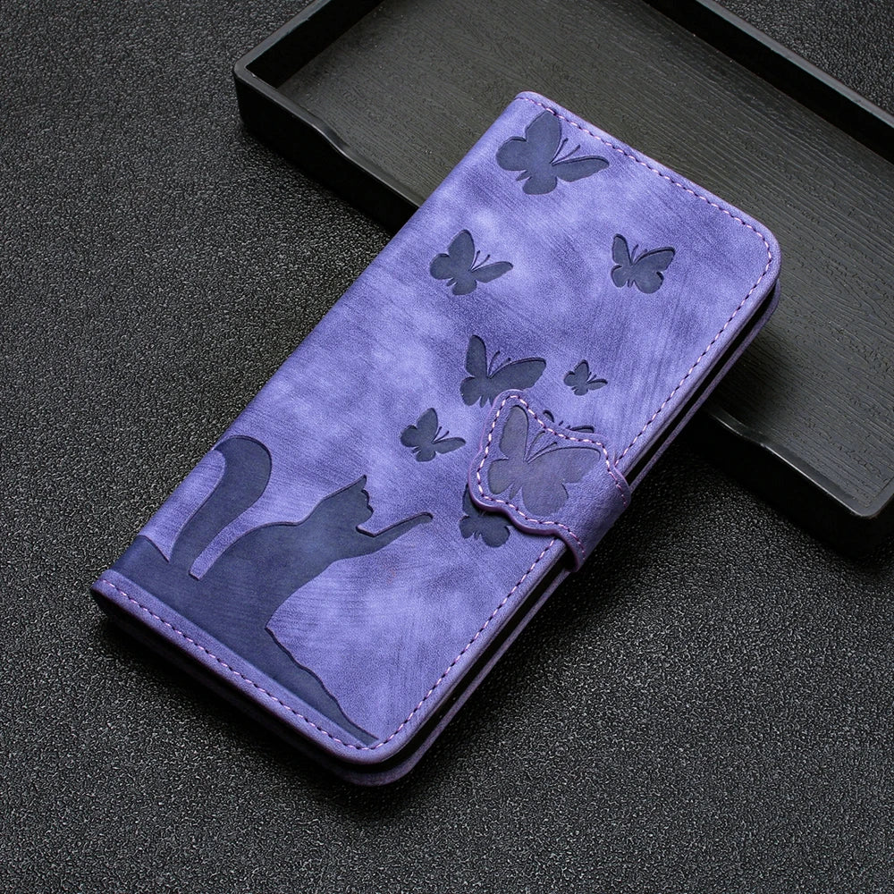 IPhone 17 Flip Case for Coque iPhone 15 16 14 13 12 11 Pro Max iPhon 15 Plus Cases Cute Cat Butterfly Leather Wallet Back Cover