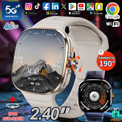 Smart Watch 720*720 AMOLED 2.40 inch Screen Video Call 8GB+128GB RAM 2100 mAh Google Play WIFI GPS Smartwatch