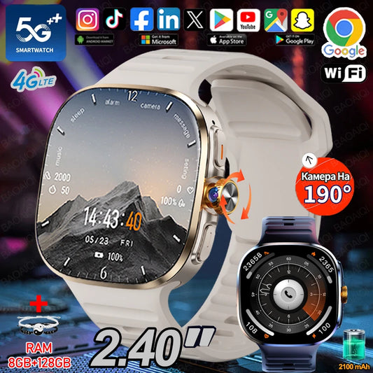 Smart Watch 720*720 AMOLED 2.40 inch Screen Video Call 8GB+128GB RAM 2100 mAh Google Play WIFI GPS Smartwatch