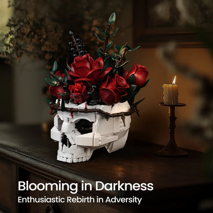 SupreOwls Skull Flowers Building Blocks Set Gothic Roses Bouquet Toy Skeleton Planter Pot Floral Decor Halloween Gifts for Adult