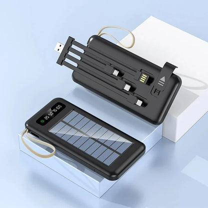 200000mAh Solar Power Bank Large Capacity Mobile Power Fast Charging Battery With Dual USB 4 Cables For iPhone Samsung