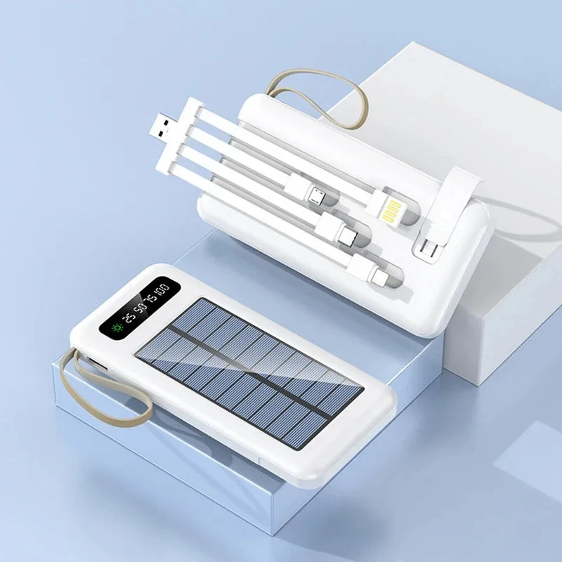 200000mAh Solar Power Bank Large Capacity Mobile Power Fast Charging Battery With Dual USB 4 Cables For iPhone Samsung