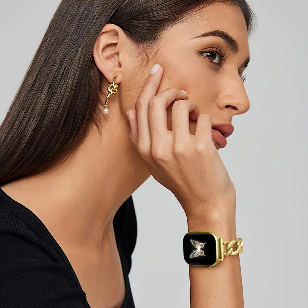 Metal Chain Link Compatible For Apple Watch Band Series Women Men Classic Watch Strap Replacement Accessories Smartwatch Bands