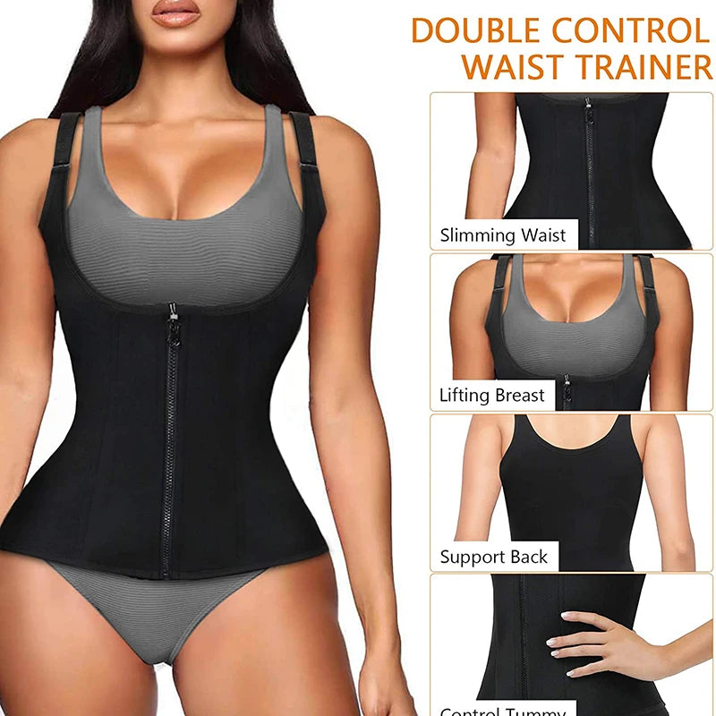 Corset Zipper Vest Body Shaper Cincher Shapewear Slimming Belt Sports Girdle Neoprene Sauna Tank Top