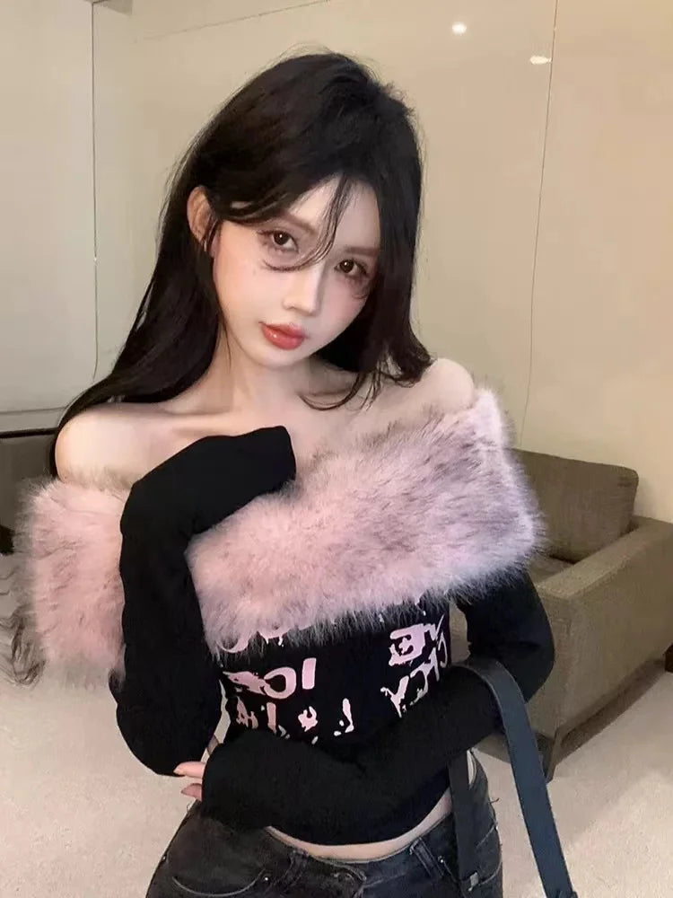 Coquette Slash Neck T-Shirt Women Hot Girl Tee Tops Design 2000s Aesthetic Vintage Old Money