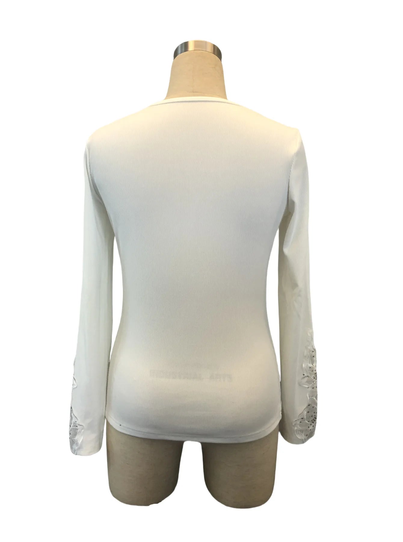 Women's T-Shirt Clothes New Solid Color Collar and Cuffs Splicing Lace Lace Rhinestone Long-sleeved T-shirt Tops Female