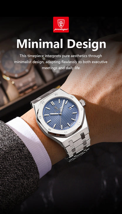 POEDAGAR Original Luxury Man Watch Date Luminous Waterproof Stainless Steel Men Wristwatch Fashion Business Quartz Men's Watches