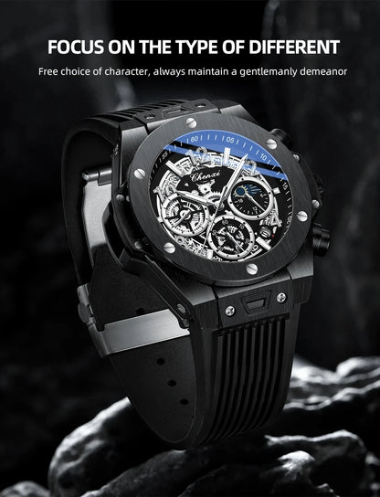CHENXI Fashion Silicone Chronograph Watch Men Multifunctional Cool Luminous Quartz Starry Lunar Phases Timing Sport Wristwatches