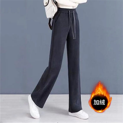 Elastic Waist Loose Casual Wide Leg Corduroy Pants Female Add Velvet Fashion All-match Trousers Women's Clothing