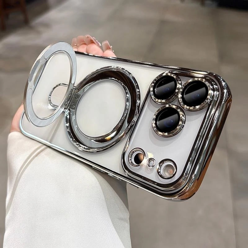 Iphone 17 Air Case Plating Magsafe Magnetic Bracket Case for iPhone 17 16 Pro 13 12 Max 15 14 16 Plus 17PRO Transparent Cove