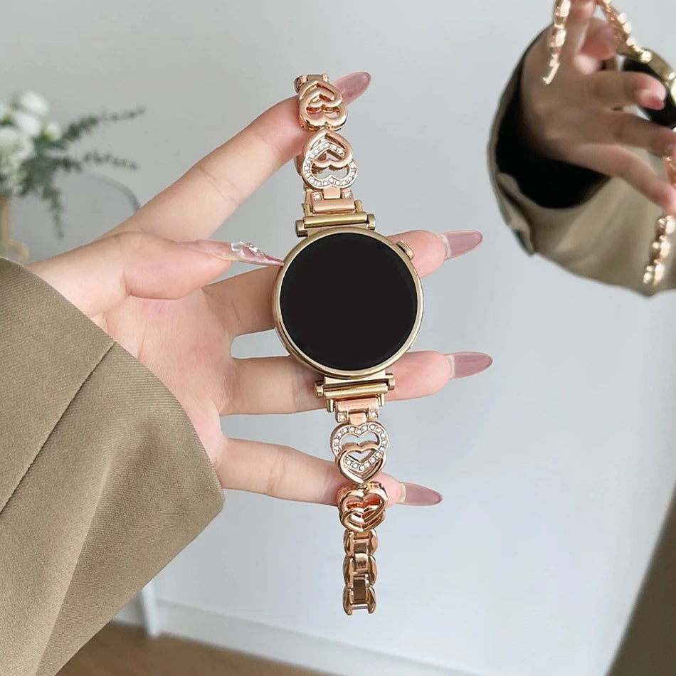Band For Samsung Galaxy Watch 5/4 6 Classic 5 Pro Fashion Dual Heart Metal Bracelet Strap For Amazfit Bip/GTS Huawei GT2