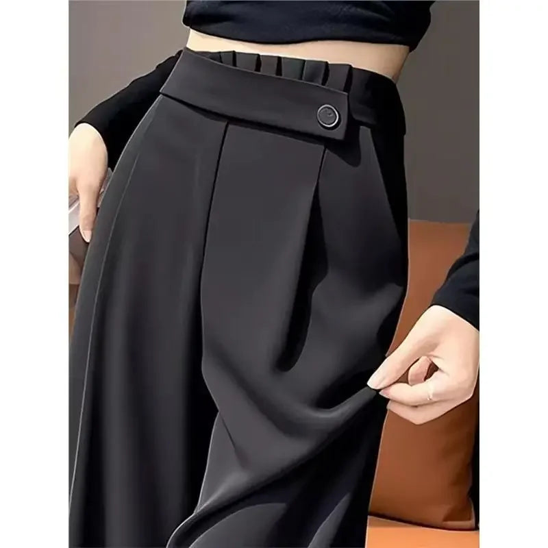 Fashion Elastic Spliced Solid Color Straight Pants Women's Clothing Summer New Loose Office Lady High Waist Casual Pants