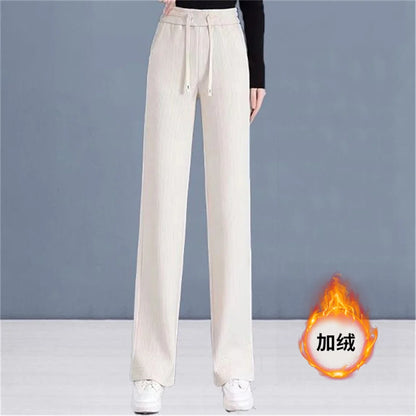 Elastic Waist Loose Casual Wide Leg Corduroy Pants Female Add Velvet Fashion All-match Trousers Women's Clothing