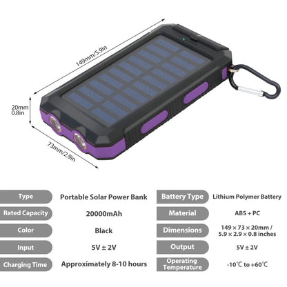 30000mAh Solar Power Bank Portable Charging Poverbank Dual 5V USB Ports 2 LED Light Flashlight for Iphone Outdoor Camping Hik