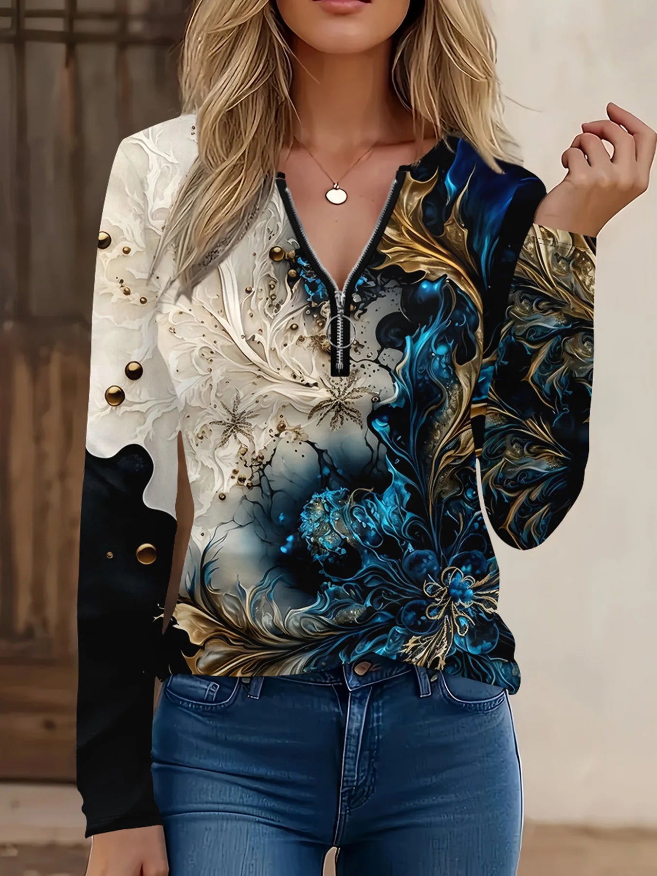 Summer new fashion 2025 women's casual long-sleeved printed T-shirt