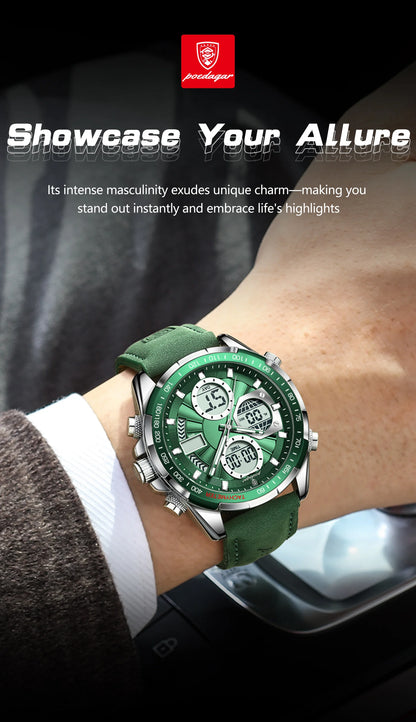 POEDAGAR LED Luxury Men Watch Luminous Week Date Dual Time Display Digital Man Clock Alarm Electronic Men's Quartz Watches Reloj