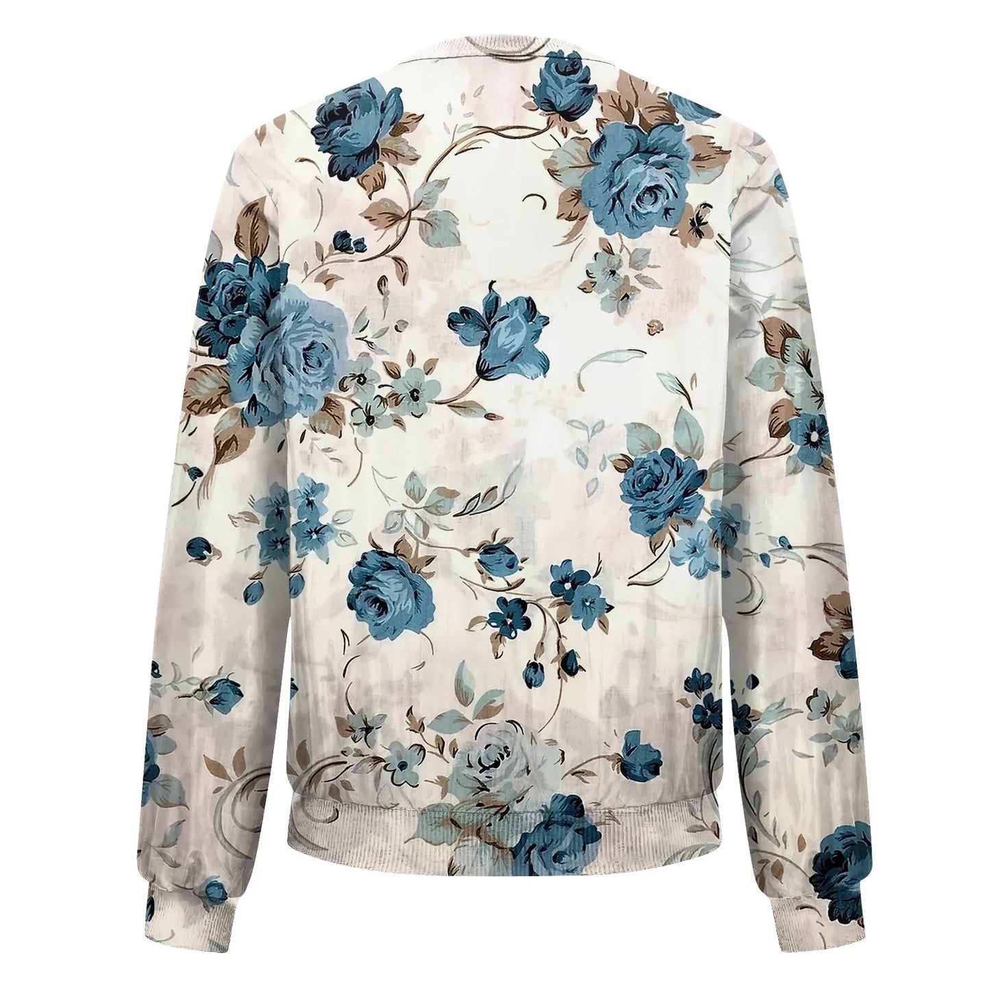 Women Elegant Zipper Bomber Jackets Spring Autumn Floral Printed Jackets Casual Coat Retro Outwear  Round Neck Zipper Jackets