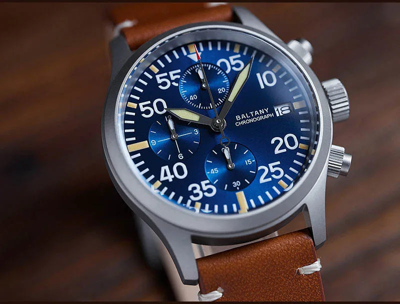 Baltany 39mm Military Chronograph Watch Man S5045 Sapphire Crystal 10ATM Stainless Steel VK67 Calendar Retro Quartz Wristwatches