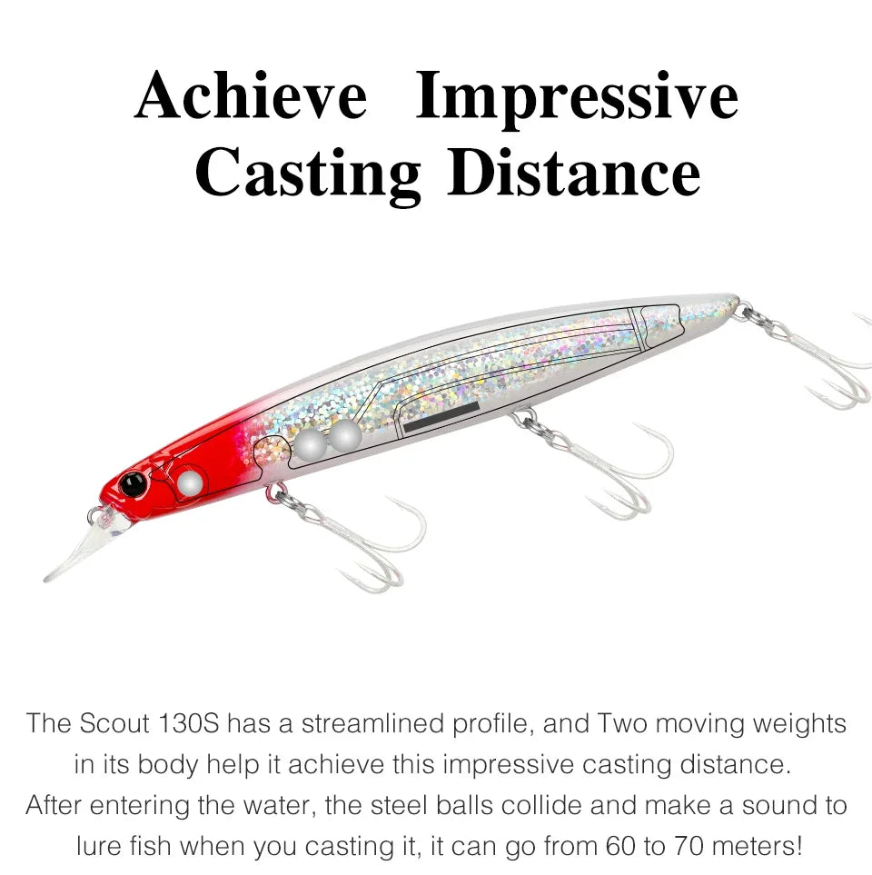 Sinking Minnow Fishing Lure SCOUT 130mm 24g Long Casting Seabass Flounder Artificial Large Sea Fishing Hard Baits