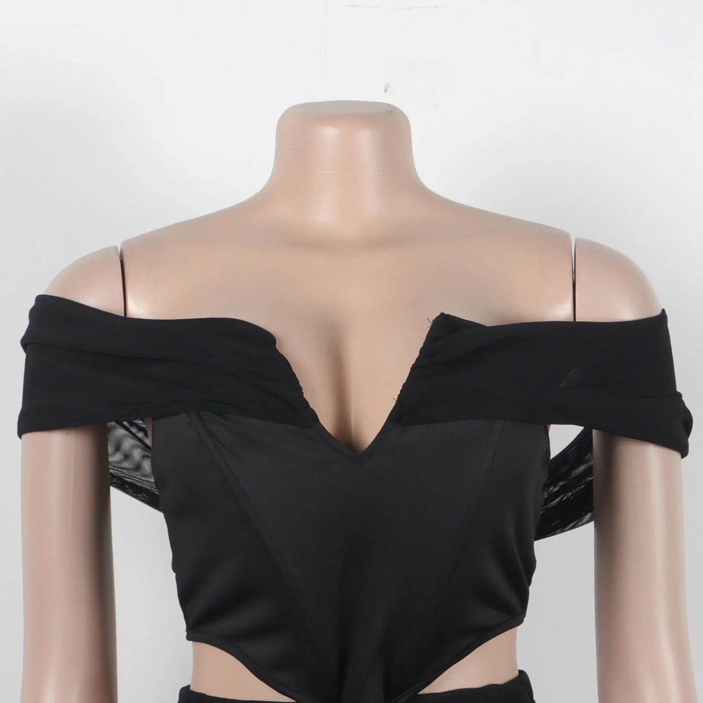 Slimming Mesh Splice Bum Covering Visibility Elastic Off-Shoulder 2-Piece Set European And American Style