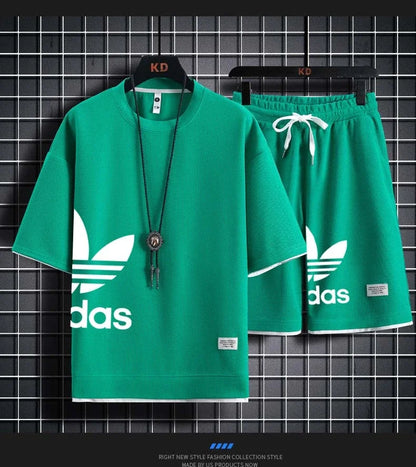 Summer 2025 New Men's pullover sportswear Set, fashionable basketball men's casual short-sleeved T-shirt + shorts two-piece set
