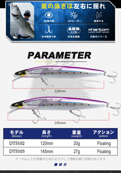 Floating Minnow Fishing Lure 120mm20g/145mm27g Flash Flake Wobbler Silent Assassin Floating Hard Bait For Pike Bass