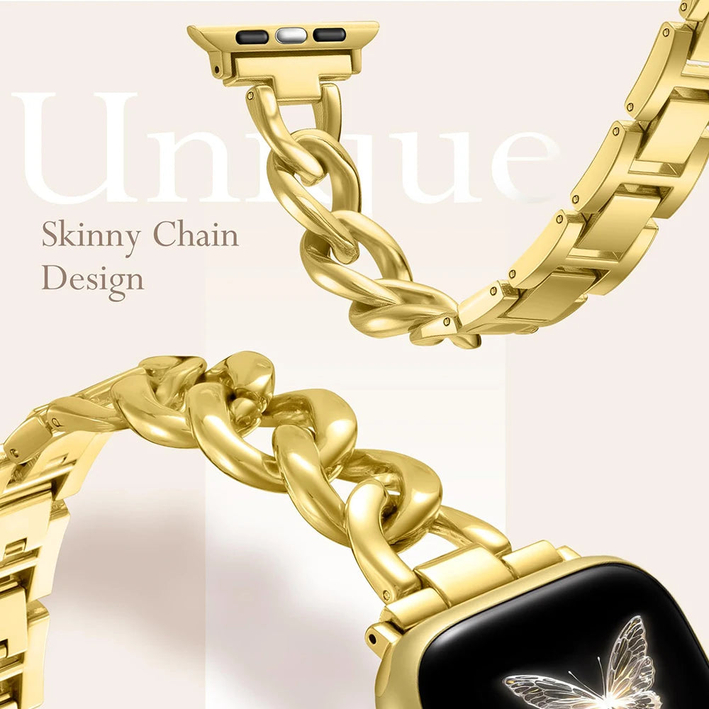 Metal Chain Link Compatible For Apple Watch Band Series Women Men Classic Watch Strap Replacement Accessories Smartwatch Bands