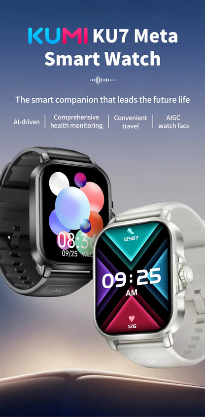 KUMI KU7 Meta 2.01″ High-definition Screen Smart Watch Bluetooth Call Heart Rate Measurement Oximetry Offline Intelligent Voice