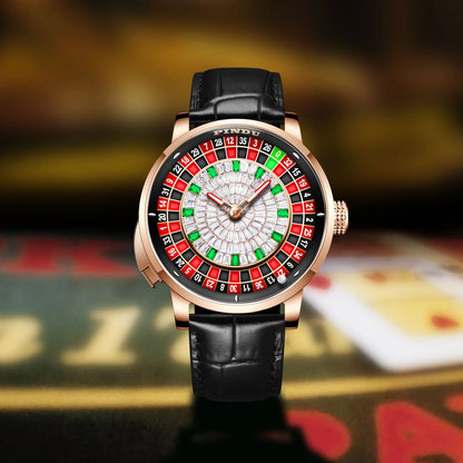 PINDU Player Series Mechanical Watches for Men European Roulette Game Dial Automatic Movement Funny Design Party  Watch