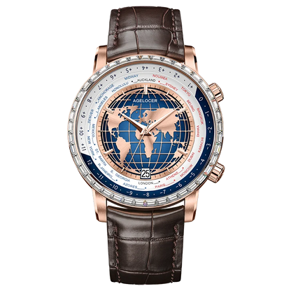 AGELOCER Original World Time Watch Men's Luxury Business Formal Automatic Mechanical Watch Birthday Gift for Men