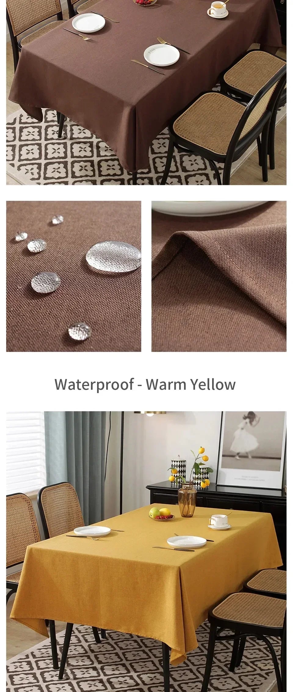 Waterproof Oilproof Kitchen Dining Tablecloth Solid Color Rectangle Tablecloth Cover Mat Oilcloth Antifouling Home Decoration