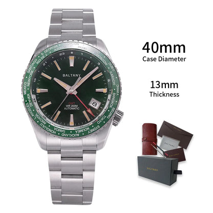 Baltany 2025 New Nh34 Gmt Men's Mechanical Watch 40Mm Sapphire Luminous C3 Stainless Steel Waterproof Sports 20Bar Watches for M