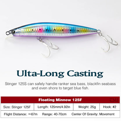 Ultra Long Casting Floating Minnow 125mm 25g High Strength Saltwater Seabass Artificial Hard Baits