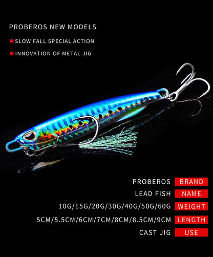 Metal Jig 10G - 60G Artificial Baits Hard Baits Vibrant Fishing Lures for Freshwater & Saltwater