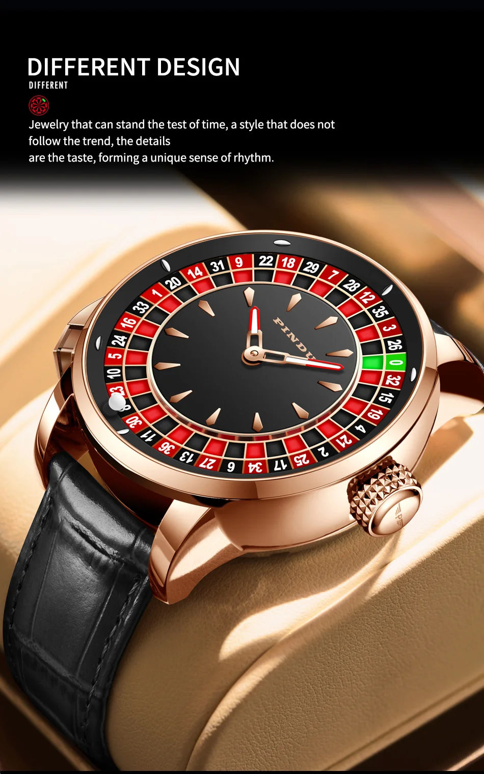 PINDU Player Series Mechanical Watches for Men European Roulette Game Dial Automatic Movement Funny Design Party  Watch