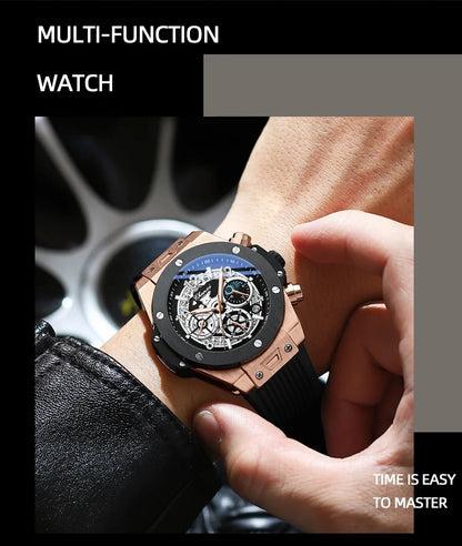 CHENXI Fashion Silicone Chronograph Watch Men Multifunctional Cool Luminous Quartz Starry Lunar Phases Timing Sport Wristwatches