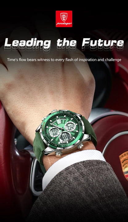 POEDAGAR LED Luxury Men Watch Luminous Week Date Dual Time Display Digital Man Clock Alarm Electronic Men's Quartz Watches Reloj