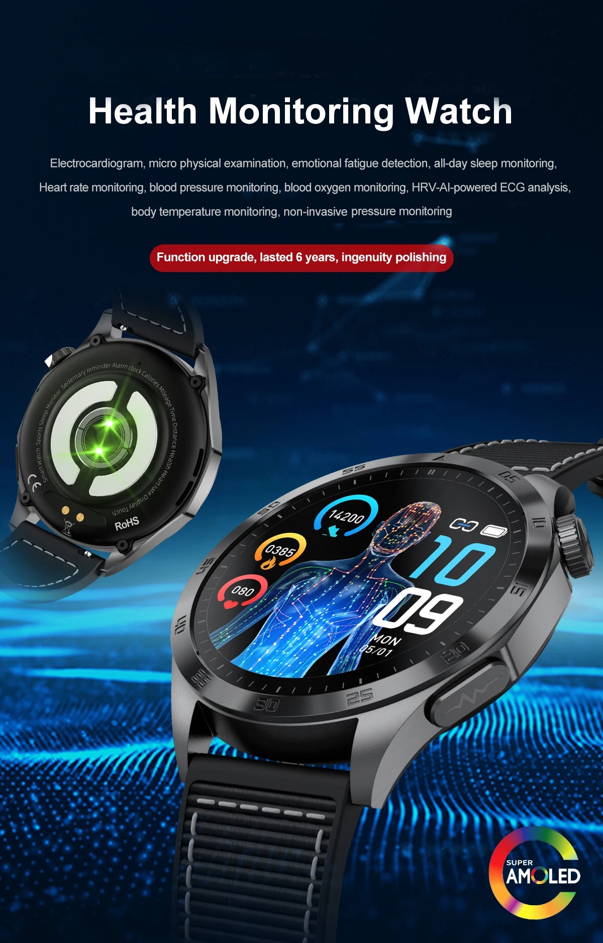 Huawei ECG+PPG Laser Treatment Health Smart Watch Three highs Clock Blood pressure Heart rate Men HD Call Bracelet