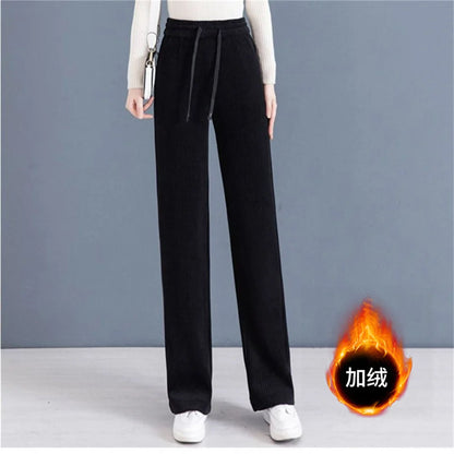 Elastic Waist Loose Casual Wide Leg Corduroy Pants Female Add Velvet Fashion All-match Trousers Women's Clothing