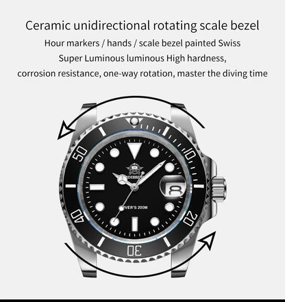 ADDIESDIVE Quartz Watch for Men 316L Stainless Steel Super Luminous Ceramic Bezel 200m Waterproof Classic Diving Men‘s Watch