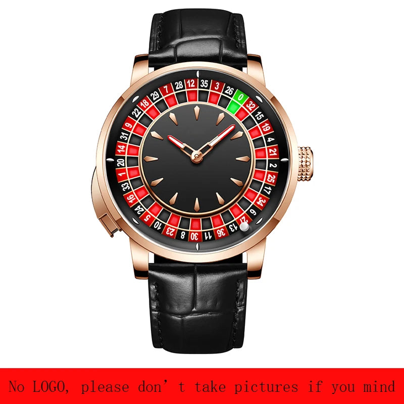 PINDU Player Series Mechanical Watches for Men European Roulette Game Dial Automatic Movement Funny Design Party  Watch