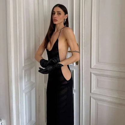 Halter Party Club Maxi Split Dress Outfits Women Summer Sleeveless Backless Bodycon Long Dresses Vestido