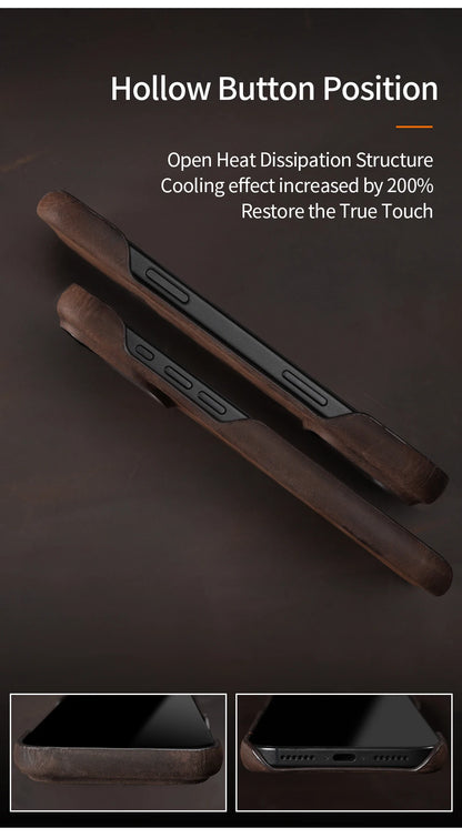 Case for iPhone 15 16 17 Pro Max 17Pro 17 Air 16Pro Retro Luxury Genuine PULL-UP Leather Magnetic Phone Back Cover