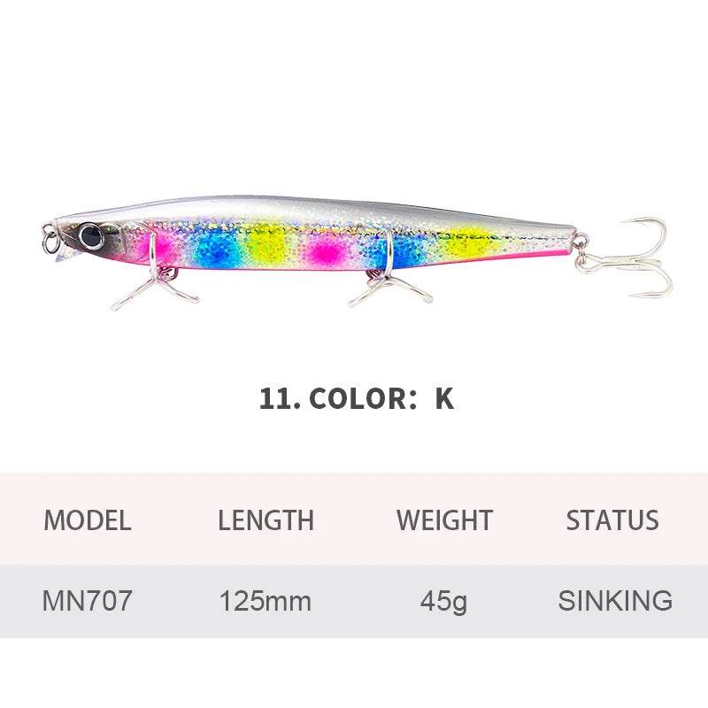 Lures Minnow Wobbler Long Casting Sinking Heavy Shot Artificial Hard Bait Fishing Accessories Decoy MN707